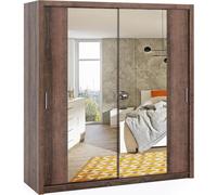 Armoire avec portes coulissantes et barre à vêtements Armoire Bono avec étagères spacieuses, largeur : 200 cm, couleur : chêne monastère, avec miroir.