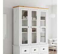 vidaXL Armoire BODO avec portes vitrées – Blanc Marron, bois pin massif 355078