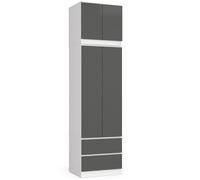 Armoire avec surmeuble AKORD S60 Blanche 60 cm 2 portes 2 tiroirs façade Gris Graphite 3 étagères 60x51x234 cm