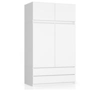 Armoire avec surmeuble AKORD S90 Blanche 90 cm 2 portes 2 tiroirs façade Blanche 6 étagères 90x51x234 cm