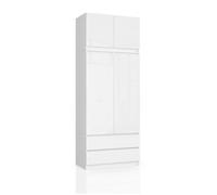 Armoire avec surmeuble AKORD S90 Blanche 90 cm 2 portes 2 tiroirs façade Blanche Brillante 6 étagères 90x51x234 cm