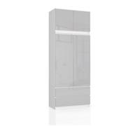 Armoire avec surmeuble AKORD S90 Blanche 90 cm 2 portes 2 tiroirs façade Métallique Brillant 6 étagères 90x51x234 cm