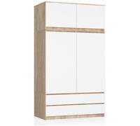 Armoire avec surmeuble AKORD S90 Chêne Sonoma 90 cm 2 portes 2 tiroirs façade Blanche 6 étagères 90x51x234 cm