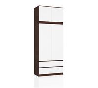 Armoire avec surmeuble AKORD S90 Wengé 90 cm 2 portes 2 tiroirs façade Blanche 6 étagères 90x51x234 cm