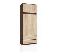 Armoire avec surmeuble AKORD S90 Wengé 90 cm 2 portes 2 tiroirs façade Chêne Sonoma 6 étagères 90x51x234 cm