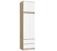 Armoire avec surmeuble AKORD STAR Chêne Sonoma 60 cm 2 portes 2 tiroirs façade Blanche 3 étagères 60x51x234 cm