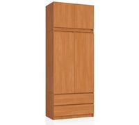 Armoire avec surmeuble S90 Aulne 90 cm 2 portes 2 tiroirs façade Aulne 6 étagères 90x51x234 cm