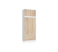 Armoire avec surmeuble s90 blanche 90 cm 2 portes 2 tiroirs façade chêne sonoma 6 étagères 90x35x234 cm