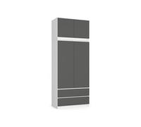 Armoire avec surmeuble S90 Blanche 90 cm 2 portes 2 tiroirs façade Gris Graphite 6 étagères 90x51x234 cm