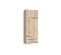 Armoire avec surmeuble s90 chêne sonoma 90 cm 2 portes 2 tiroirs façade chêne sonoma 6 étagères 90x51x234 cm