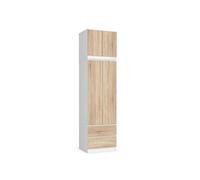 Armoire avec surmeuble STAR Blanche 60 cm 2 portes 2 tiroirs façade Chêne Sonoma 3 étagères 60x51x234 cm