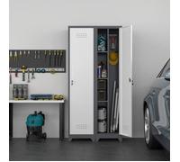 Armoire balai métal grise 165 cm avec serrure, étroite 40×40, étagères + barre suspendue, aération, rangement ménage