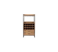 Armoire-bar à vins en bois de sapin et fer laqué, beige, 15 casiers, 2 tiroirs, 2 étagères, plateau - White Label, Edgar - 38x56x113 cm