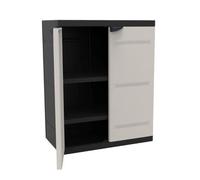Armoire basse 2 portes TITANIUM PLASTIKEN avec étagères - Beige et Noire - Intérieur/Extérieur