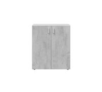 PEGANE Armoire Basse à 2 Portes Meuble de Rangement Blanc Mat et Gris Ciment - Hauteur 92 x Longueur 80 cm x Profondeur 37 cm