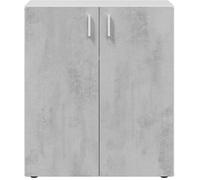 Armoire basse à 2 portes meuble de rangement blanc mat et gris ciment - Hauteur 92 x Longueur 80 cm x Profondeur 37 cm