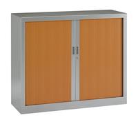 Armoire basse à rideaux monoblocs Generic 100 x 120 cm alu- merisier