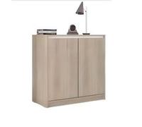 Armoire basse de rangement 2 portes coloris Chêne / Blanc - Longueur 77 x profondeur 39 x hauteur 77 cm