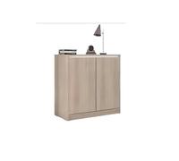 Armoire basse de rangement 2 portes coloris Chene / Blanc - Longueur 77 x profondeur 39 x hauteur 77 cm --