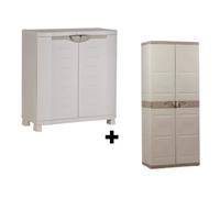 Armoire basse de rangement en résine PLASTIKEN - 2 grandes étagères - l 90 x p 45 x h 100 cm - Gamme Space SAVER