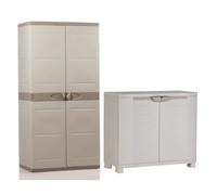 Armoire basse de rangement et armoire de rangement haute 4 tablettes