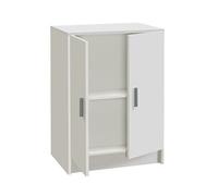 Armoire basse en bois de 2 portes, blanc - Dim : H80 x L59 x P37 cm --