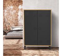 Armoire basse ESTER 2 portes métal noir et contour bois design industriel