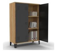 IDMarket - Armoire basse Ester 2 portes métal noir et contour bois design industriel