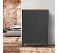 Armoire basse ester 2 portes métal noir et plateau bois design industriel