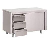 Armoire Basse Inox Sans Dosseret - Gamme 700 - Gastro M - 1600x700Coulissante+tiroir inox G