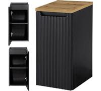 Armoire basse 'Skelbolu' avec une porte 30 x 60 x 40 cm rainurée noir / imitation chêne