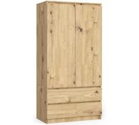Armoire BDW 2 portes, 2 tiroirs, armoire pour chambre à coucher