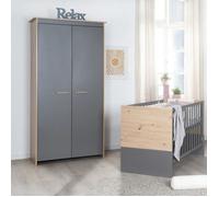 Armoire Bébé 2 Portes Battantes ROBA - Anna - 1 Tringle et 2 Étagères - Poignées en Bois Massif - Anthracite - Chêne Kent