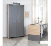 Armoire Bébé 2 Portes Battantes ROBA - Anna - 1 Tringle et 2 Étagères - Poignées en Bois Massif - Anthracite - Chêne Kent