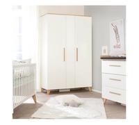 Armoire Bébé 2 Portes ROBA - Leon - 1 Tringle et 5 Étagères - Pieds en Bois Massif - Blanc - Chêne Othello