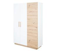 Armoire Bébé 3 Portes Battantes Lion - ROBA - Blanc / Chêne Artisan - Penderie et 6 Étagères blanc TU