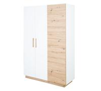 Armoire Bébé 3 Portes Battantes Lion - Roba - Blanc / Chêne Artisan - Penderie Et 6 Étagères Blanc