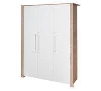 Armoire Bébé 3 Portes Battantes Roba - Malo - Meuble De Rangement Avec Penderie Et 8 Compartiments - Blanc - Décor Chêne Clair Blanc