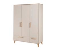 Armoire Bébé 3 Portes et 2 Tiroirs ROBA - Jil - Fermeture Douce - Cashmere / Décor Châtaignier - avec Penderie et Étagères