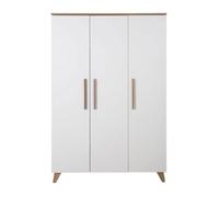 Armoire Bébé 3 Portes Roba - Ole - Armoire De Rangement À 6 Compartiments Et Penderie - Style Scandinave - Blanc Mat - Décor Chêne Blanc