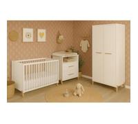 Armoire bébé Joy Naturel - Blanche - Sur pieds en bois naturel - 2 portes - Babyprice