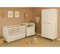 Armoire bébé Joy Naturel - Blanche - Sur pieds en bois naturel - 2 portes - Babyprice