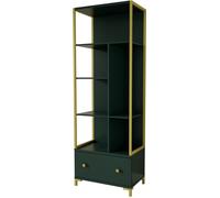 Armoire bibliothèque DOUGLAS en vert avec de nombreuses possibilités de rangement et des décorations dorées, 70 x 200 x 42 cm