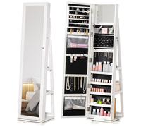 HOMCOM Armoire à Bijoux pivotante verrouillable boîte à bijoux avec Miroir - Armoire Bijoux Multi-Rangement - en Bois Blanc