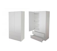 Home Collective Armoire Multifonction 90x50x180 cm - 2 tiroirs, 3 étagères et Tringle à vêtements | Meuble Robuste, Pratique et Polyvalent | Blanc