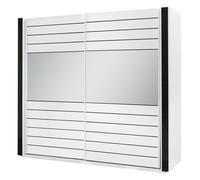 Armoire blanche et noire LINA - 220 x 225 x 68 cm avec 2 grandes penderies et 2 grands miroirs