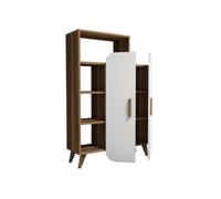 Armoire - BOBOCHIC - BARI - Blanc - Noyer - 2 portes - Bibliothèque - Moderne - Scandinave