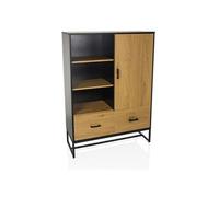 hjh Living Armoire / Buffet AMIO H 100x40x140 cm 2 tiroirs 1 porte Noir/Chêne G