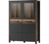 Armoire buffet haute Collection WINDSOR. Couleur gris anthracite et chêne foncé.