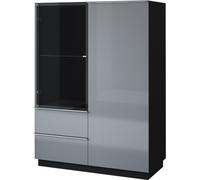 Armoire buffet haute Collection ZANTE. Couleur noir et gris brillant.
